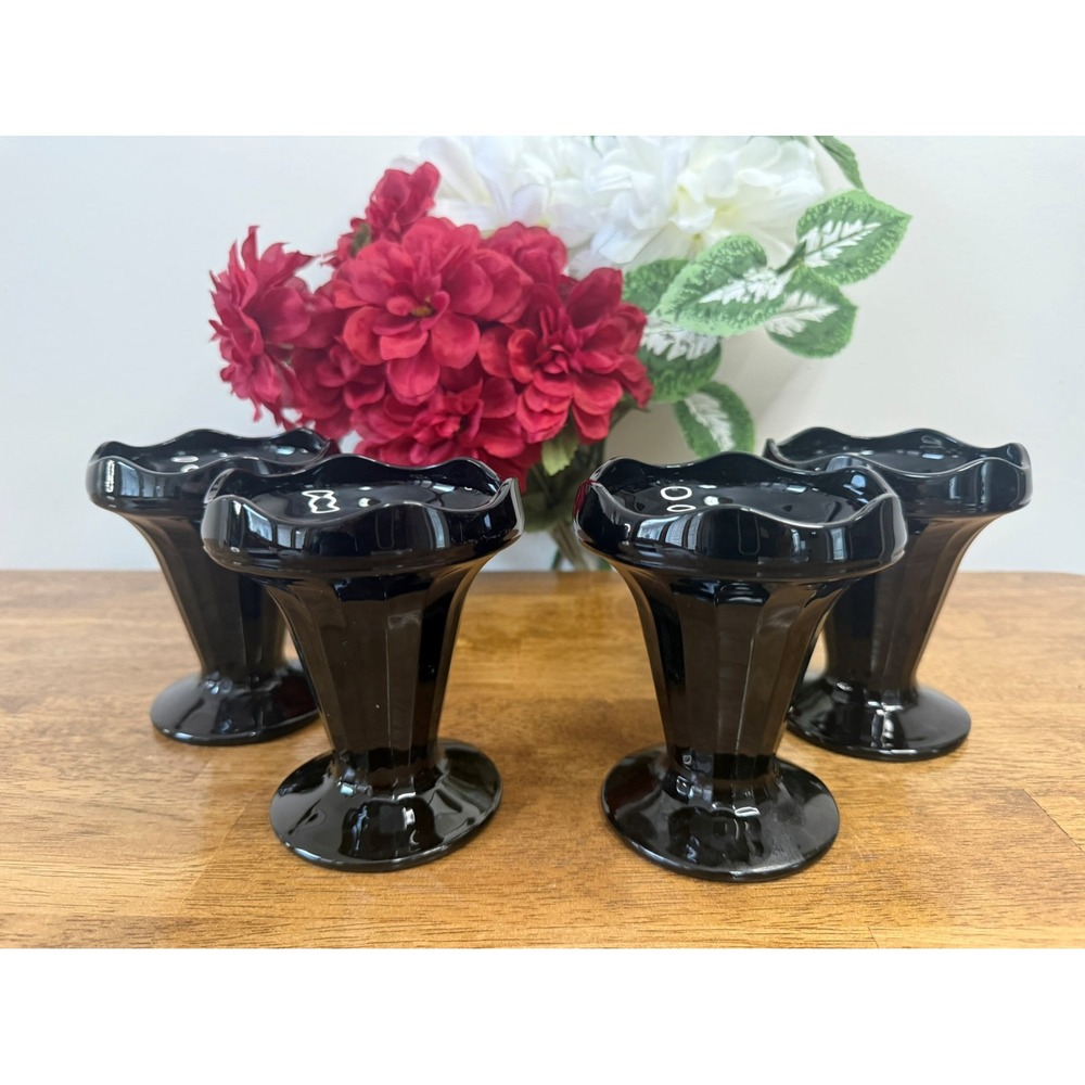Vintage Luminarc France Black Amethyst Glass Sundae Dessert Compotes Set MCM